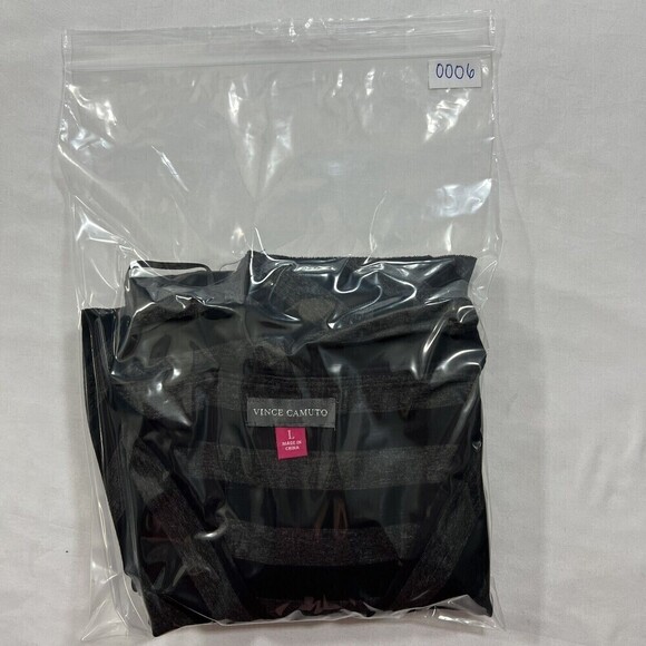 Vince Camuto Gray Black‎ Stripe Layer Crossover 3/4 Sleeve V Neck Stretch Top L - Picture 11 of 11